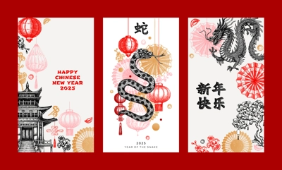 Chinese New Year social media template. Lunar New Year 2025 greeting card. NOT AI generated